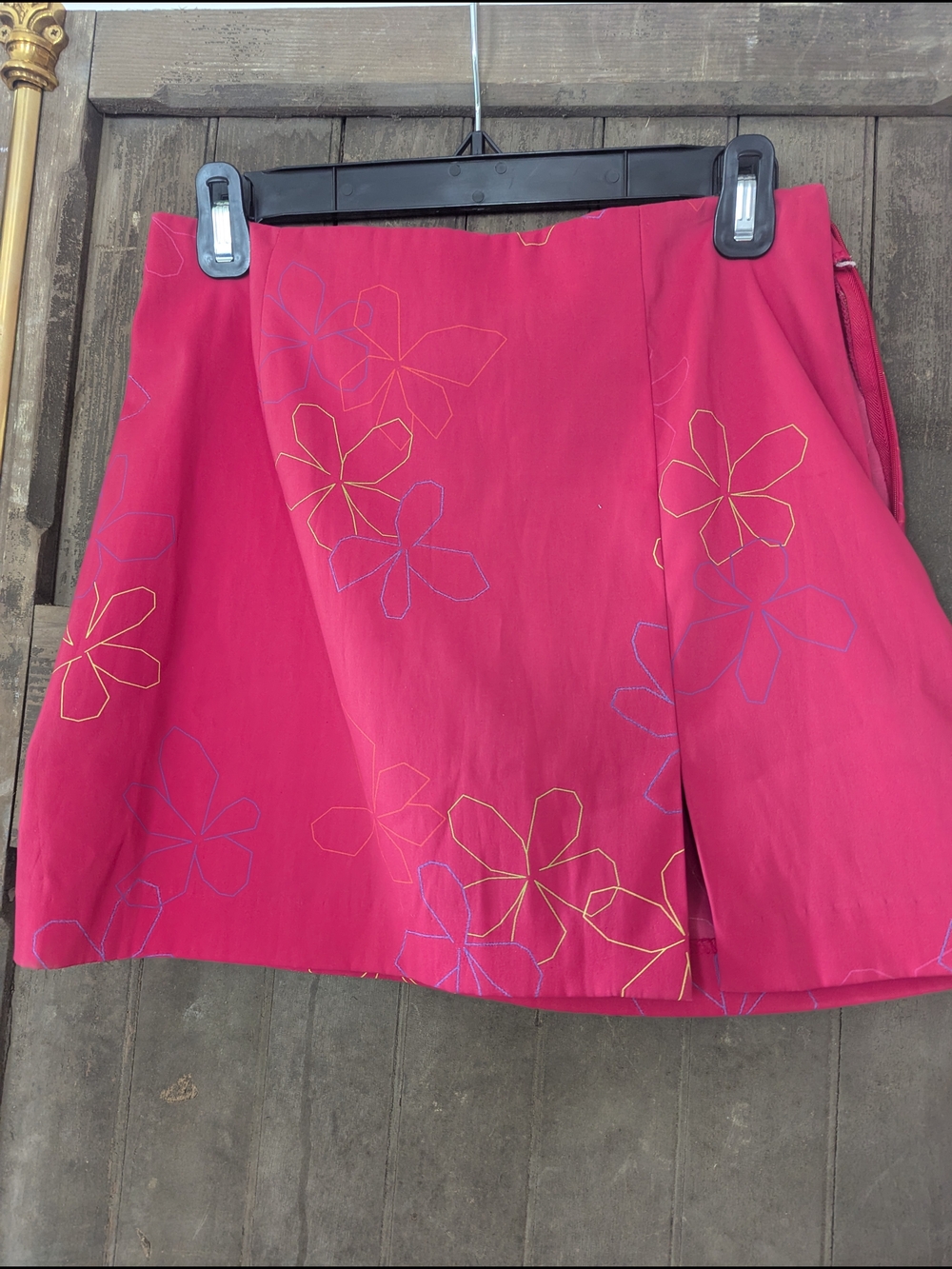 Pink Floral Embroidered A-Line Skirt